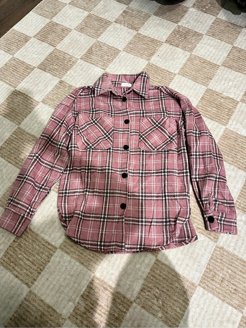 Women’s Pink Lily Plaid Shirt Jacket in Pink & Black Size Medium